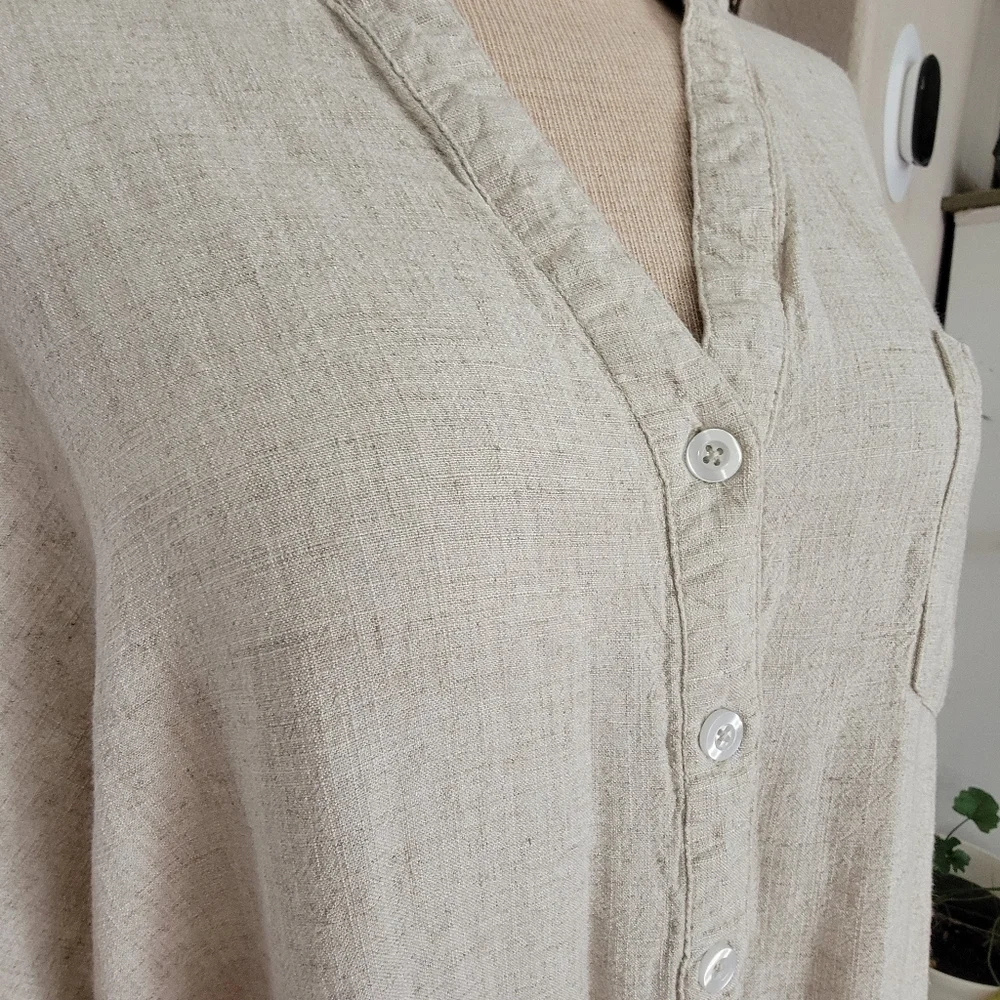 Asos Design Ltd Beige Button-Up Linen Blend Shirt Dress Sz 12 - Picture 6 of 7